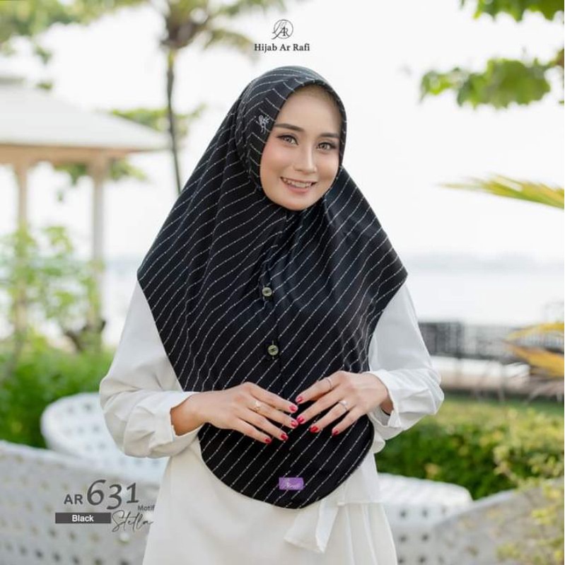 Hijab Arrafi AR631 - Jilbab Bergo Kerudung Instan Motif Garis Salur Bahan Stella Adem Nyaman Dipakai