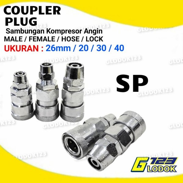 Kopler Angin Hose Lock Konektor Coupler SH SP 20 30 40 1per4 3per8 1per2