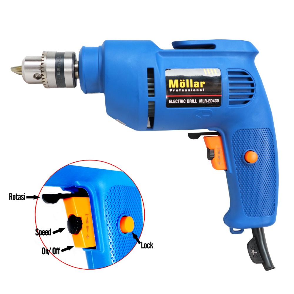 MOLLAR MLR-ED430 350 Watt MESIN BOR LISTRIK REVERSIBLE 10 MM ELECTRIC DRILL