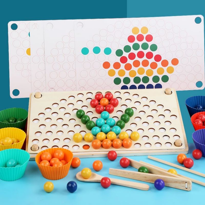 Mainan montessori rainbow beads / sorting warna / wooden beads