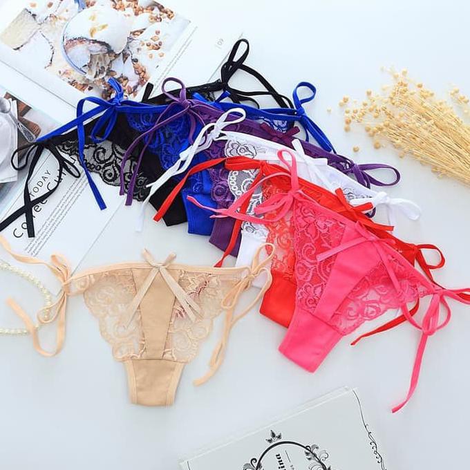 G String Sexy CD Celana Dalam tali samping Lace Import Murah C111 - Beige, FREE
