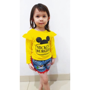 VISION ONLINE-BAJU KAOS MICKEY BURGERS ANAK PEREMPUAN KOREA LUCU 1 2 3 TAHUN MURAH LENGAN PANJANG BAjU KAOS T-SHIRT BOTTOMING ANAK PEREMPUAN LENGAN PANJANG KAOS MINNIE ANAK PEREMPUAN