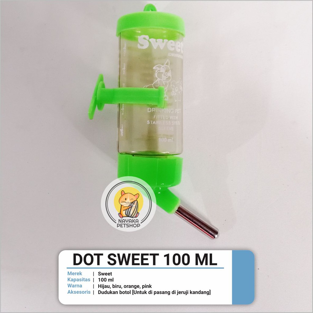 Sweet 100 ml Dot Botol Tempat Minum Hewan Hamster Tupai Bajing Gerbil Sugar Glider Tikus