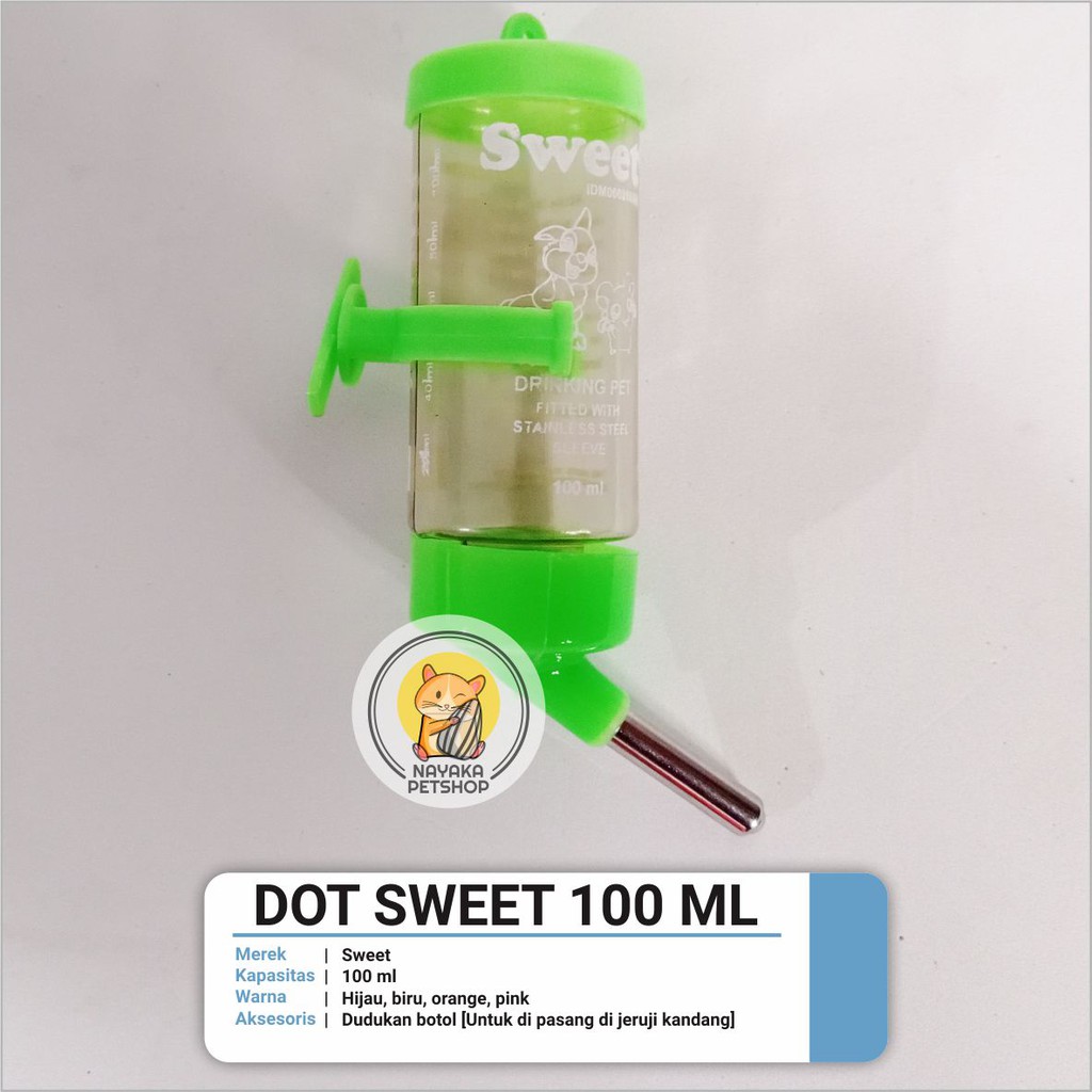 Sweet 100 ml Dot Botol Tempat Minum Hewan Hamster Tupai Bajing Gerbil Sugar Glider Tikus