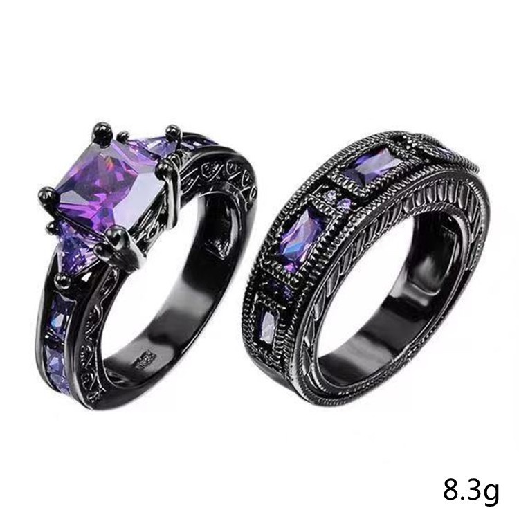 Cincin retro Gaya Eropa / Amerika Warna Hitam / Emas / Ungu Dengan zircon Untuk Wanita