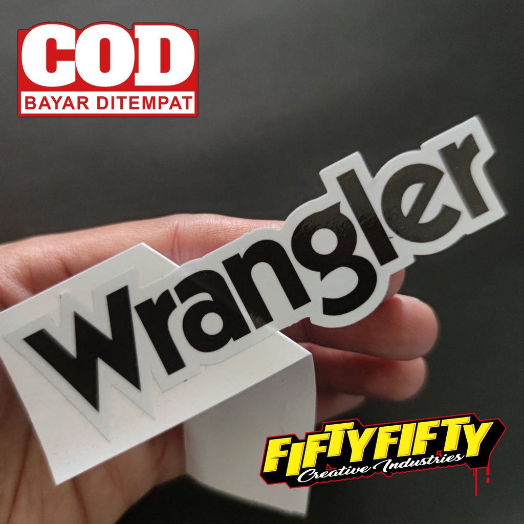 Stiker Print Cut WRANGLER Stiker Printing Laminasi Glossy Tahan Air Stiker Motor Mobil Helm Sudah Membentuk Pola Desain