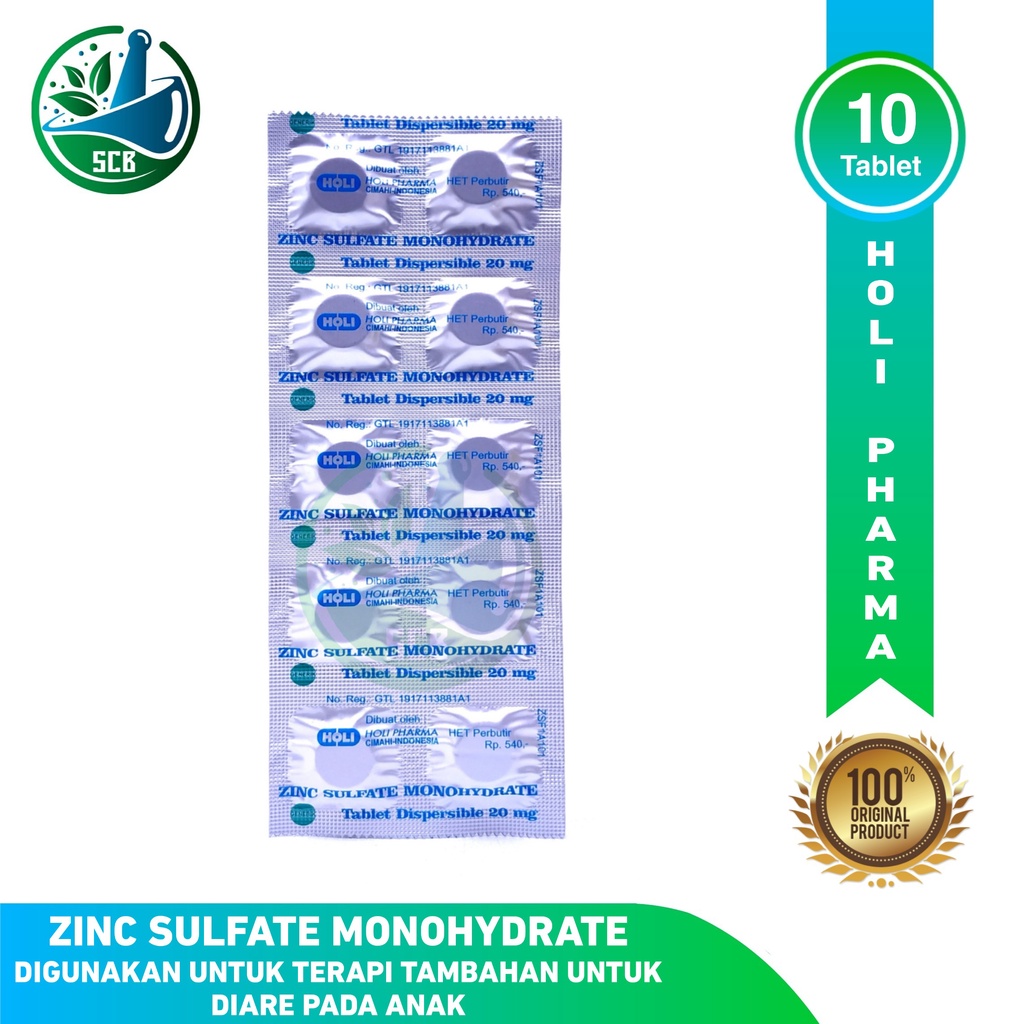Zinc Sulfate Monohydrate 20mg Strip Obat Diare 10 Tablet pgmall