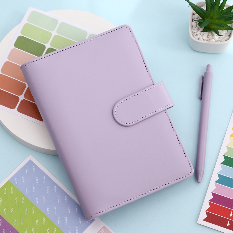 A6 Budget Binder Standard Set PU Leather Planner Notebook 6 Lubang Ritsleting Folder Penyimpanan Tas Amplop Tunai Label Gratis