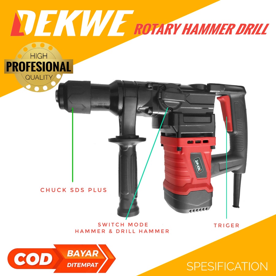 Rotary Drill Jack Hammer Breaker DEKWE Bor Bobok Palu Tembok Beton 26mm