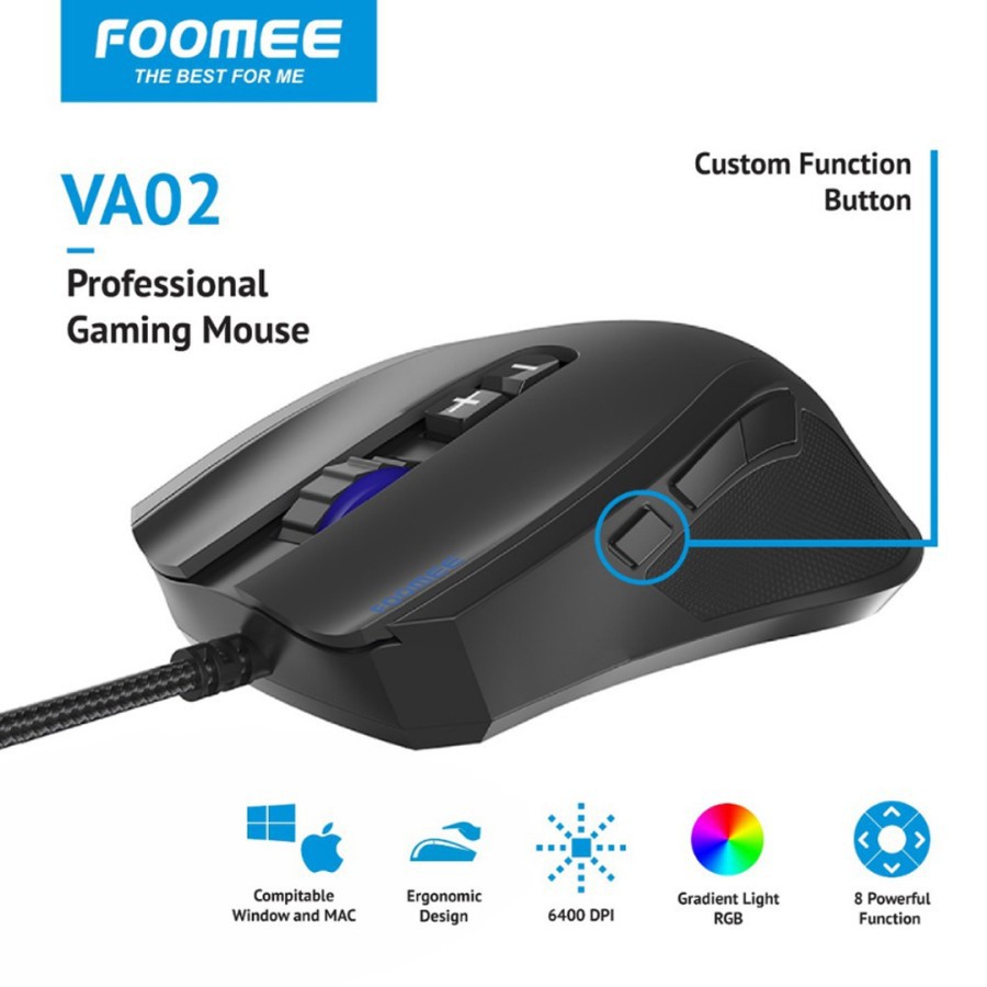 Optical Mouse Gaming RGB FOOMEE VA02 Wired Mouse Gaming 6400 DPI