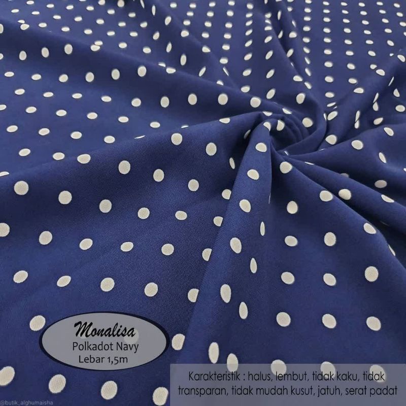 Kain Monalisa Motif Polkadot Navy harga setengah meter