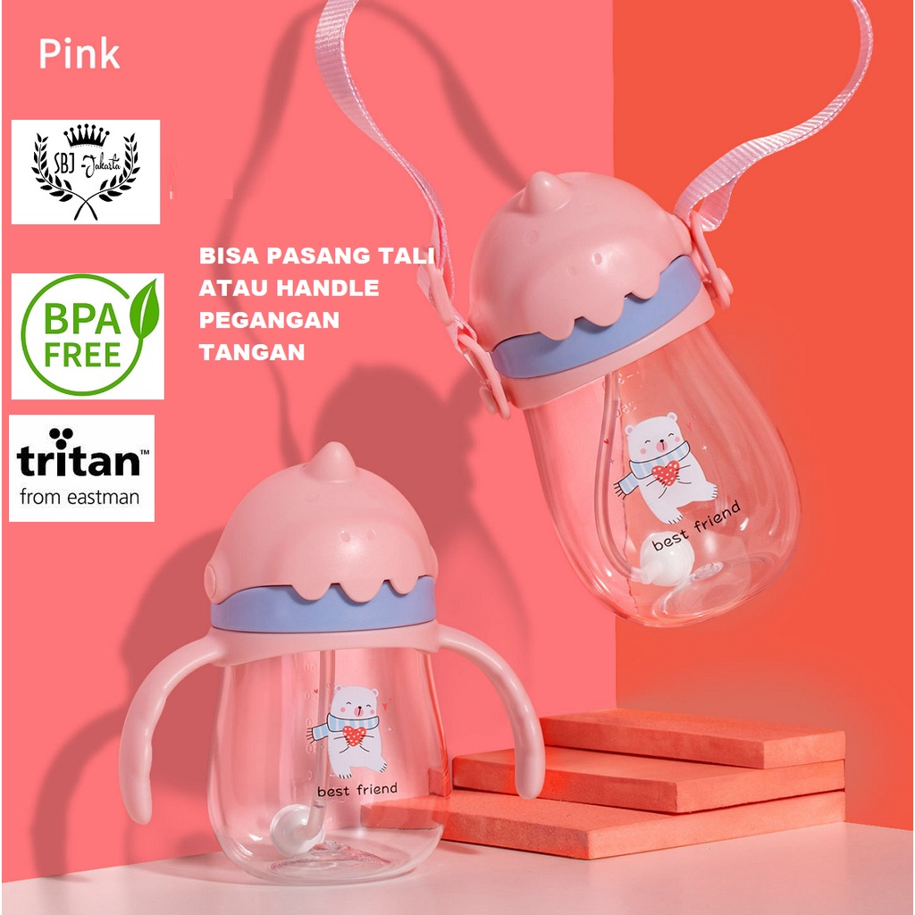 Botol Minum Anak Tritan BPA Free HAPPY DAYS 260 ml Sedotan dual handle