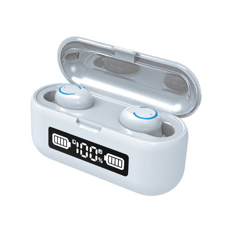 Q32 / F9 LED TWS Bluetooth Headset EDR Wireless Stereo Earbuds With Powerbank For IOS dan Android-F9-03 WHITE TOUCH