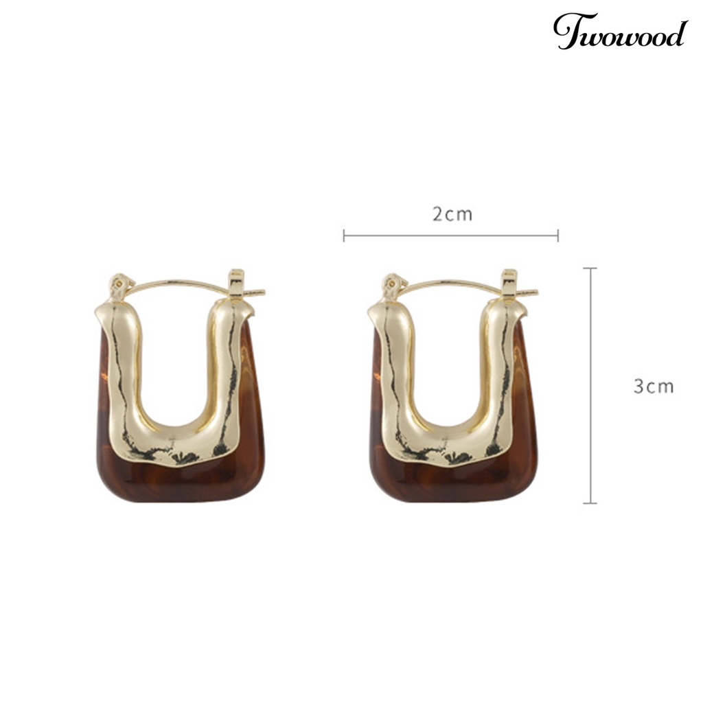 1 Pasang Anting Hoop Bentuk U Geometris Bahan Akrilik Resin Gaya Vintage Untuk Wanita