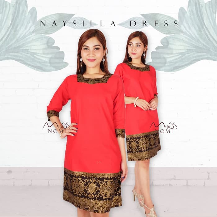 NEW FB NAYSHILLA DRESS PESTA BATIK FORMAL WANITA / GAUN PESTA NATAL BATIK ETN
