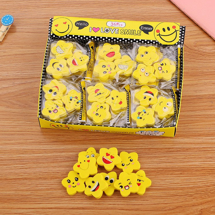 

PROMO SEKOTAK ( 108 PCS ) Penghapus Motif Emoji Bintang / Eraser Emoji Star Cute
