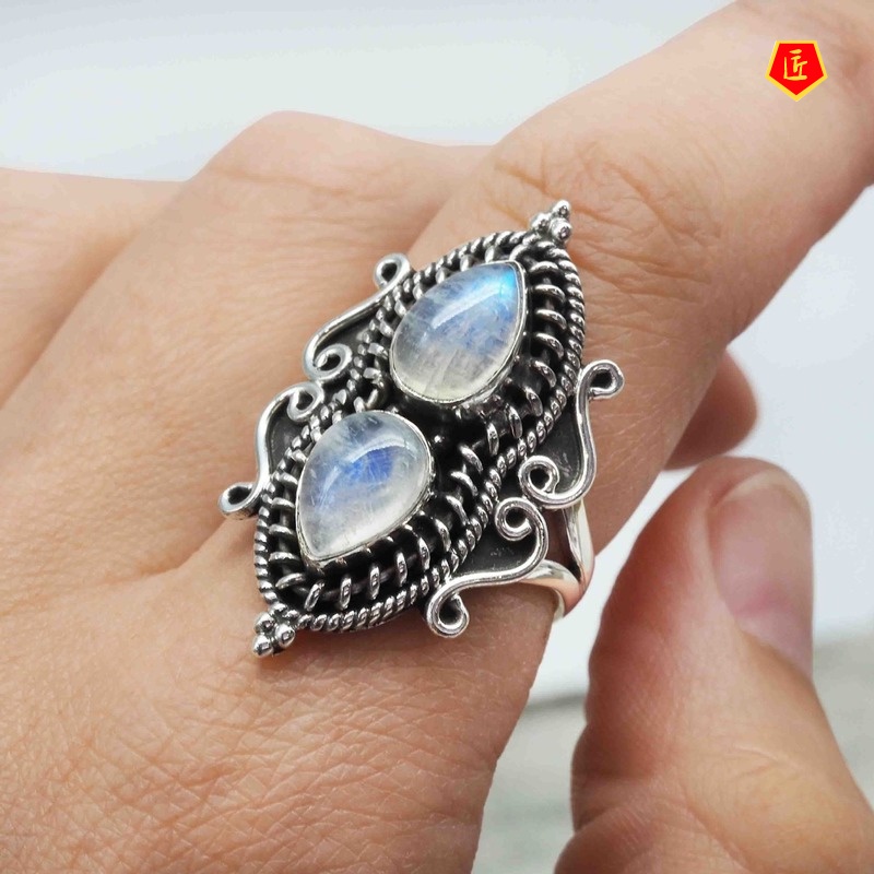 [Ready Stock]S925 Silver Vintage Moonstone Ring