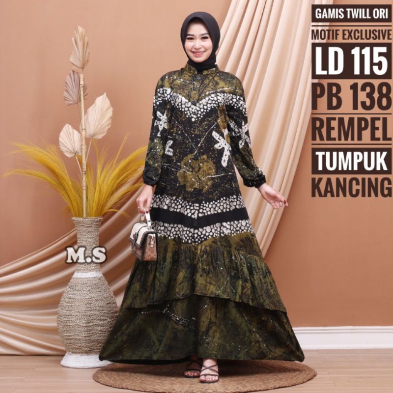 (bisa Cod) Gamis Twill Ori Pekalongan Gamis Susun Gamis Batik Gamis Dewasa Busui Freindly Bi007