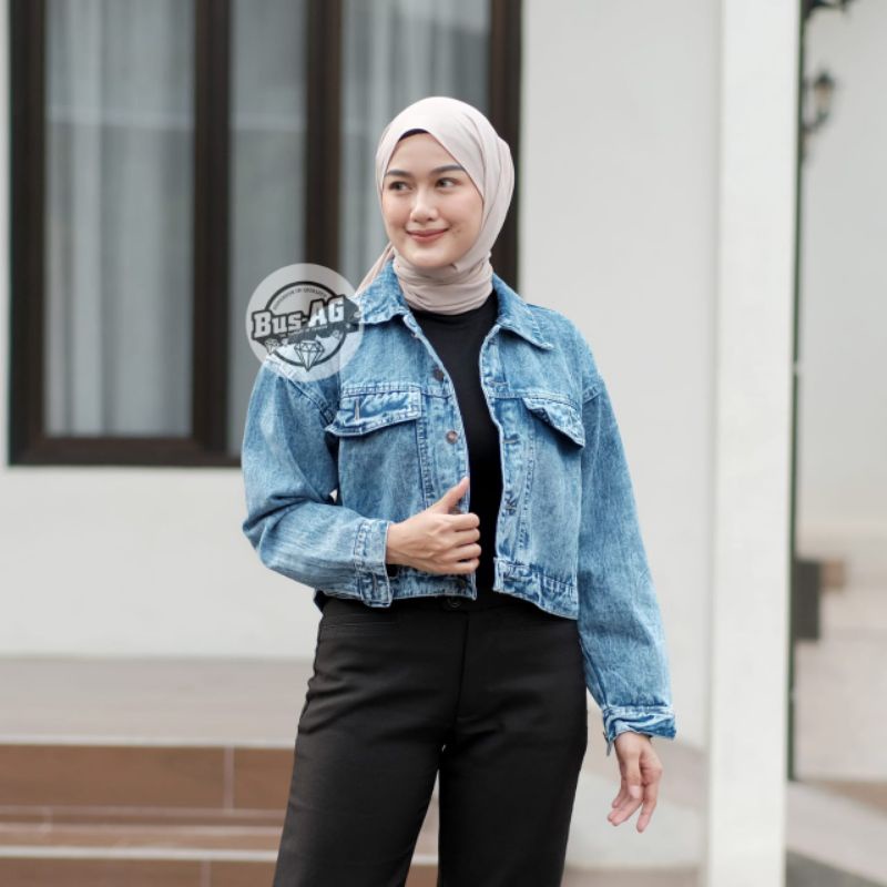 JAKET JEANS CROP GIRLS REPUBLIC/JAKET JEANS WANITA/JAKET OVERSIZE/Jaket Crop Higth Pocket Model Terb