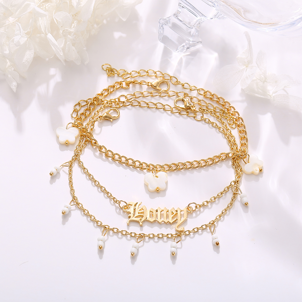 Butterfly Gelang Rantai Emas Multilayer Desain Kupu-Kupu Aksen Berlian Gaya Retro Untuk Wanita