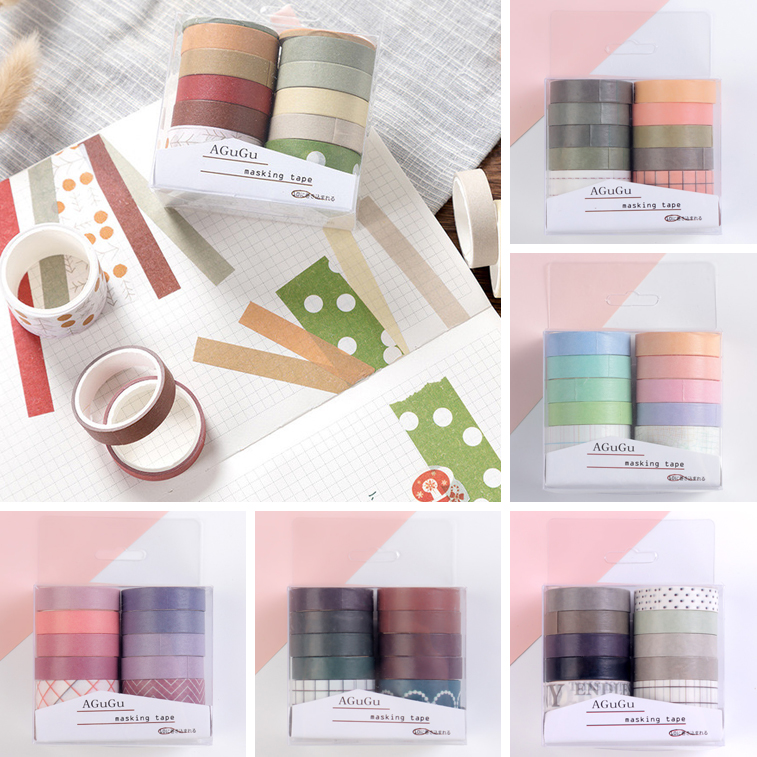 10 Pcs Retro Solid Color Washi Tape Set Girl Diary Handbook Material Border Decoration Macaron Sticker