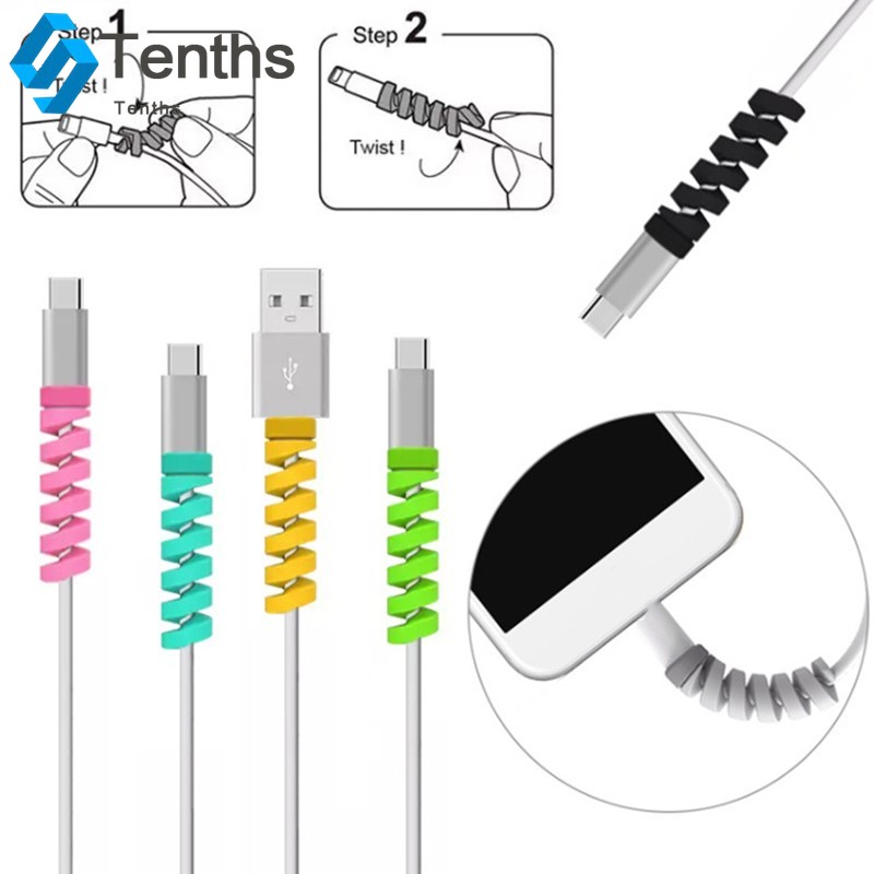 4pcs / Set Pelindung Kabel Data / Charger Usb Bahan Silikon