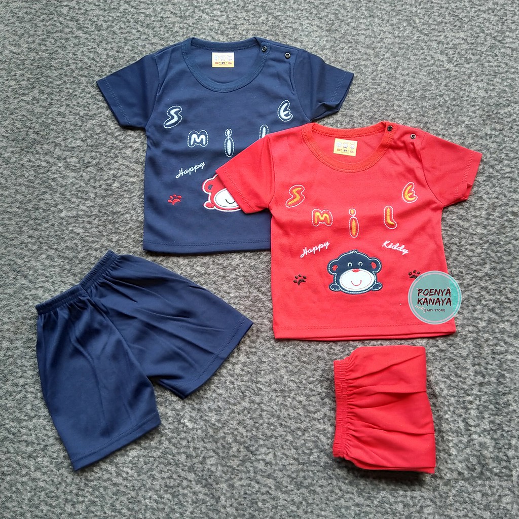 Setelan Baju Bayi Pendek Laki Laki EDRYCA Warna Biru Merah 6-12 Bulan STL07