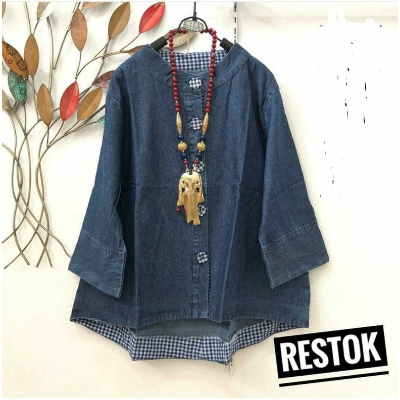 atasan jeans - atasan jeans wanita terbaru - atasan jeans ld 120cm - baju wanita - atasan kemeja - a