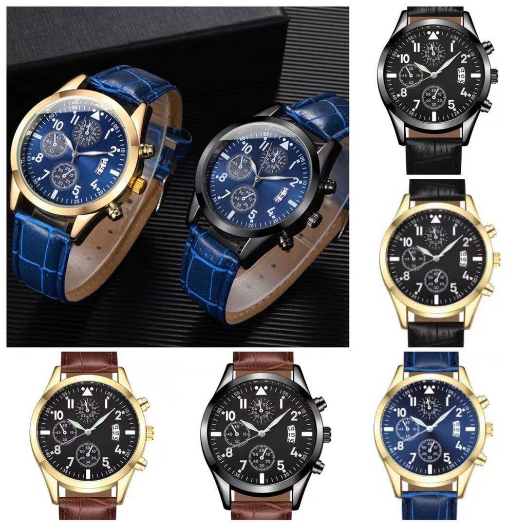 Jam Tangan Pria Strap PU Leather Analog Quartz Korean Fashion / Watch Men Korean Import