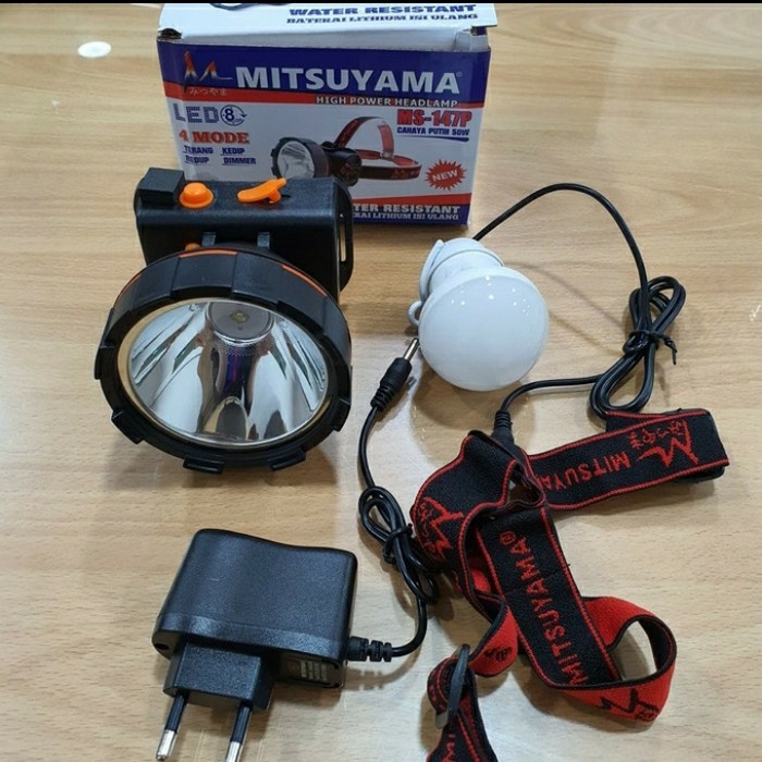 Senter Kepala led Charger Mitsuyama MS-147P Cahaya Putih 50W Original / Mitsuyama Senter Kepala