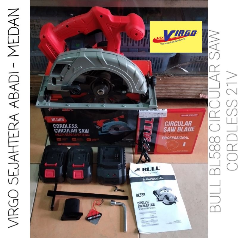 BULL BL588 CIRCULAR SAW CORDLESS 21V MESIN GERGAJI POTONG KAYU BATERAI 21 V BL 588