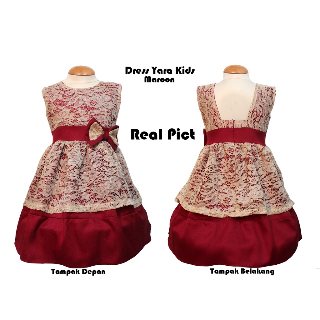 Dress Kids Yara/Pakaian Anak Perempuan Usia 3 - 5 Thn/ Gaun pesta Anak Brukat Motif Pita