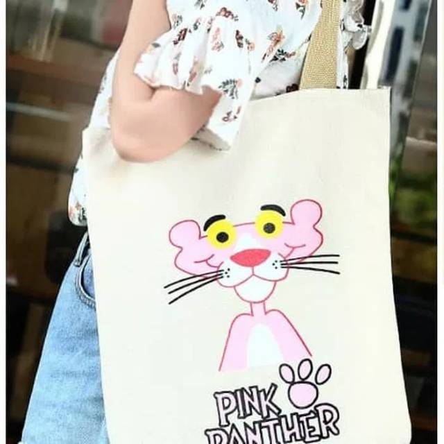Tas Tote Bag Kanvas Tebal Fashion Korea MINISO Pink Panther