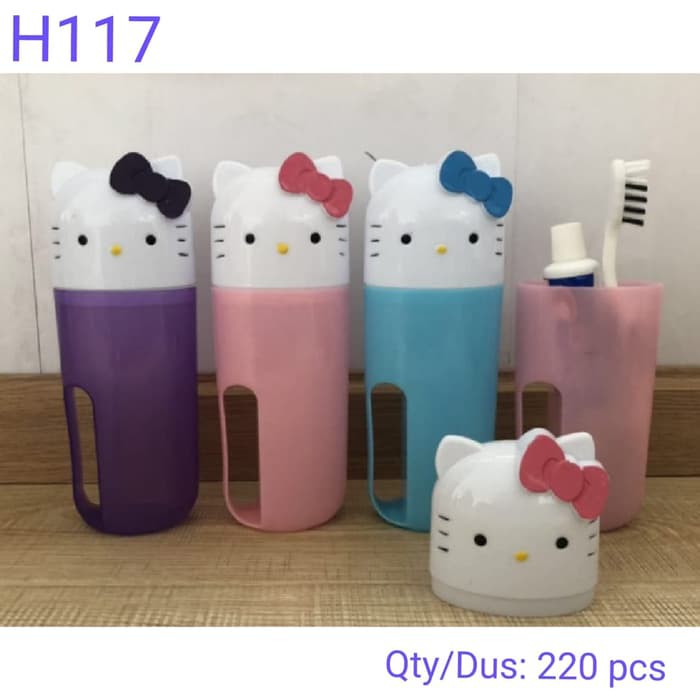 [200gr] LT- H117 - TEMPAT SIKAT GIGI HELLO KITTY - TRAVEL SET Toothbrush Holder Tempat Odol dan Sikat Gigi Kamar Mandi Model UNIK