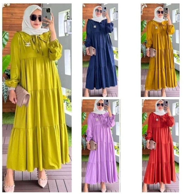 dress midi rayon Hanum dress premium /dress polos /dress busui /gamis busui/ dress rayon/All Size