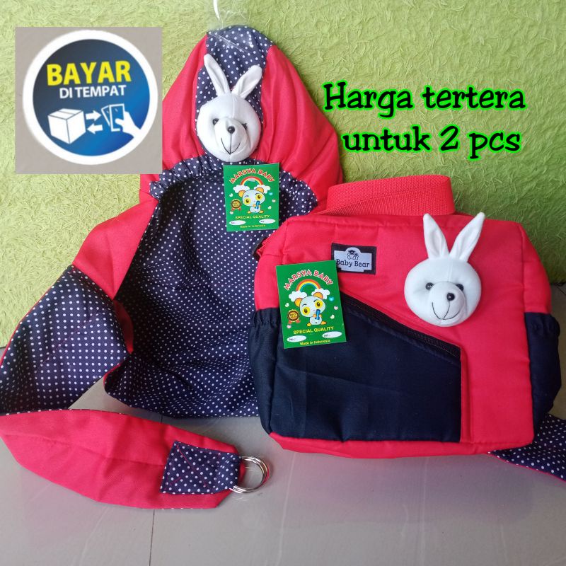 2in1 pajet tas bayi elsa dan gendongan samping kerut boneka  kelinci