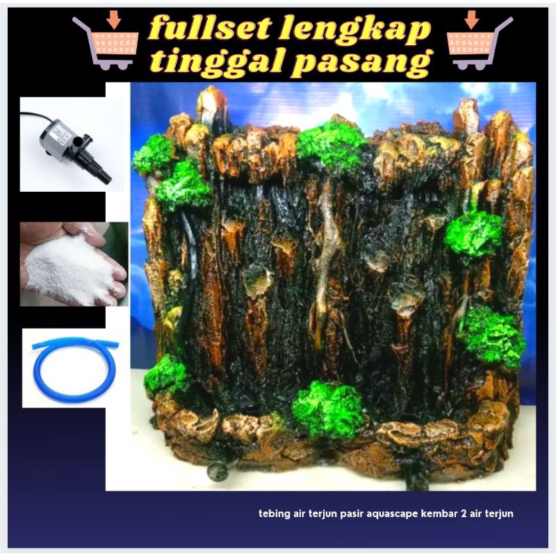 Tebing air terjun pasir aquascape murah model terbaru 2 air terjun pasir fullset siap pakai