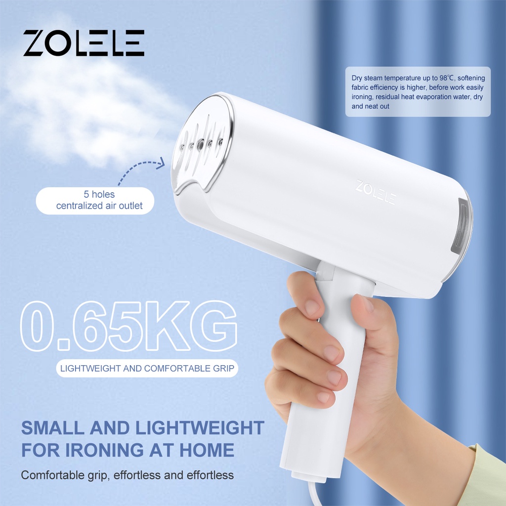ZOLELE Setrika Uap Laundry Steam Iron Portable Steam Listrik Handheld Garment Selang Setrika Uap Foldable Elektrik Mini Datar Pakaian Generator Low Watt Genggam Setrika Baju Rumah Dry Ironer Panas Tangga Travel Tungau Penghapusan ZG100