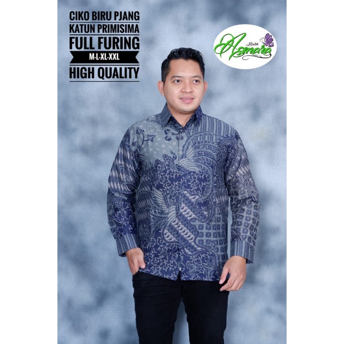 CIKO BIRU ASMARA BATIKSOLOAMANAH BAJU KEMEJA BATIK SOLO PRIA LENGAN PANJANG PENDEK LAPIS FURING ATASAN BATIK PREMIUM MODERN KATUN HALUS CIUNG BIRU KEMBANG PAGER BIRU MERAK KAMULYAN BIRU PLENJAK BIRU SANJAYA SASTRO BIRU KEMBANG ASMARA MAJALAYU KERIS EMAS