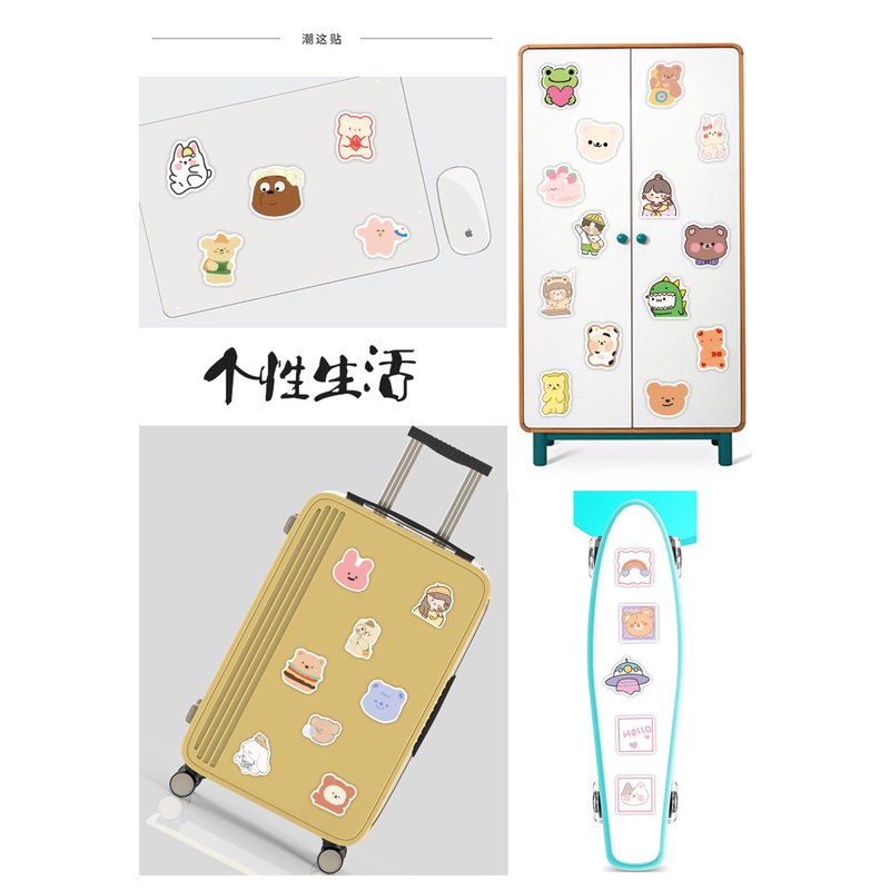 100pcs/set Stiker Tahan Air Motif Kartun Beruang Lucu Gaya Korea Untuk Dekorasi Skateboard Kulkas