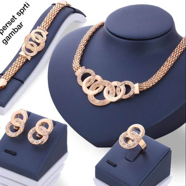 perhiasan set emas 1 set cincin kalung gelang antingmodel NEW11
