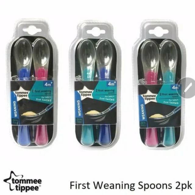 ♥BabyYank♥ TOMMEE TIPPEE 1ST FIRST WEANING SPOONS 2PK SENDOK MAKAN BAYI SILICONE