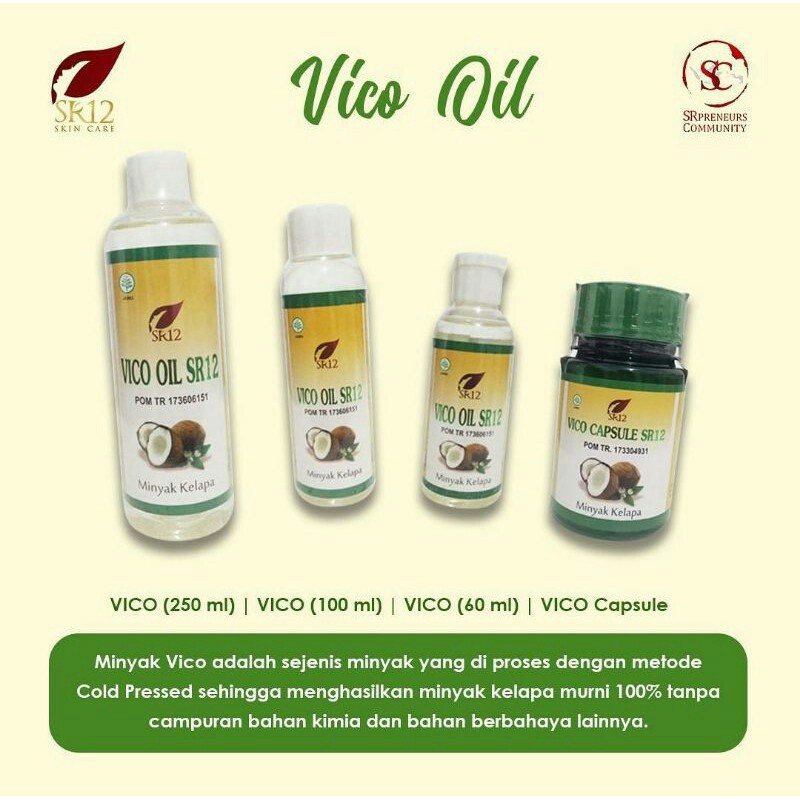 VCO MINYAK KELAPA MURNI SR12 / VICO VIRGIN COCONUT OIL 60ml / 100ml / 250ml / 60 Kapsul Official