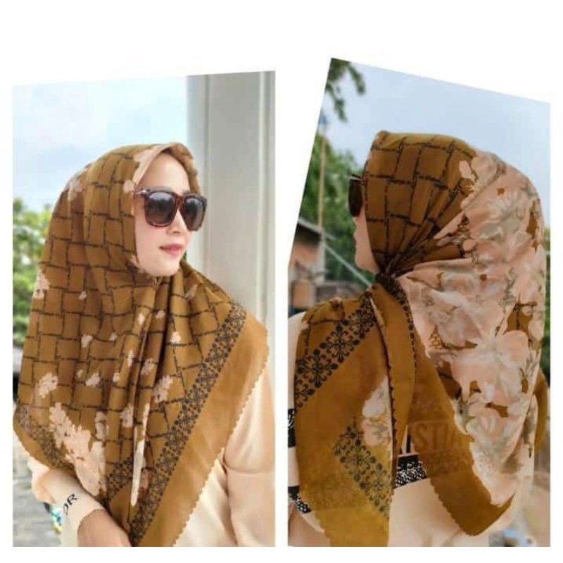 hijab denay motif hijab segi empat voal bunga besar