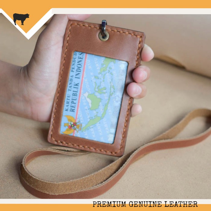 

GANTUNGAN NAME TAG ID CARD PEGAWAI KULIT ASLI HANDMADE WARNA BROWN TAN