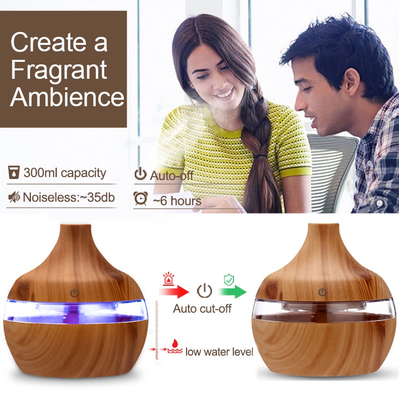 Air Humidifier Ultrasonic Motif Kayu Aromatherapy Oil Diffuser Pelembab Udara 300ml - Humi