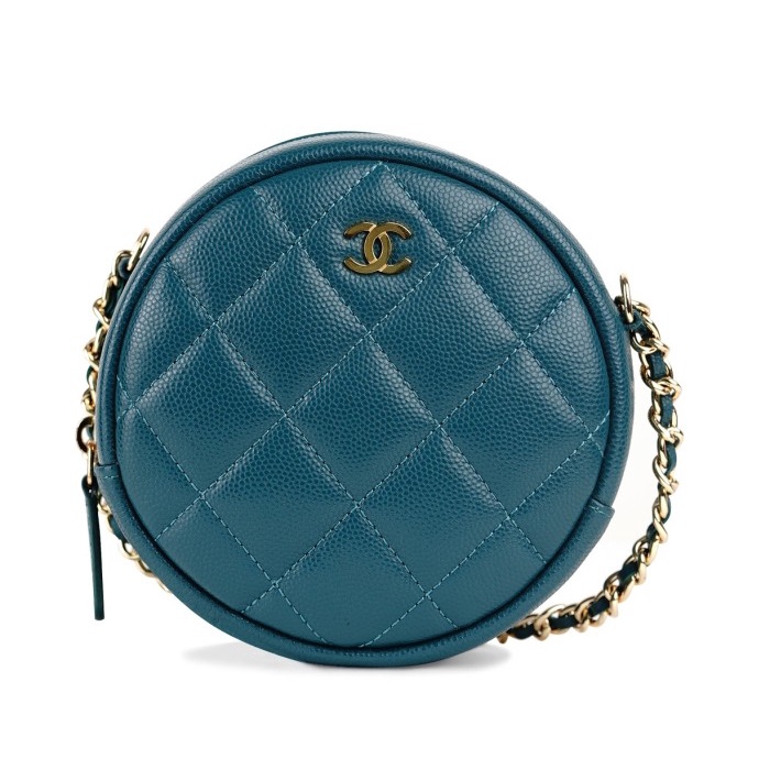 Tas Chanel Iridescent Green Caviar Round On Chain Authentic 1-1 Ori - Emerald Green Stok Terbatas