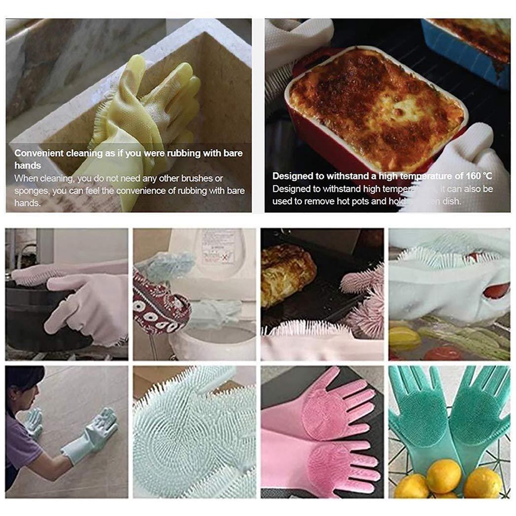 Sarung Tangan silikon cuci piring Sikat silicone motor oven dapur Magic Glove ( 1 pasang )