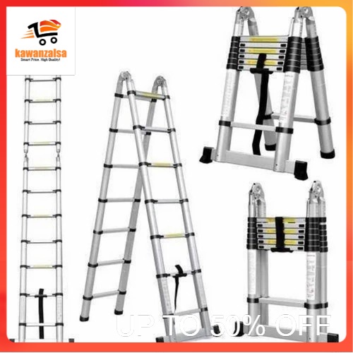 Tangga Double Teleskopik DENKO TLB-8 Telescopic Ladder 2X8 Steps 5M Original.