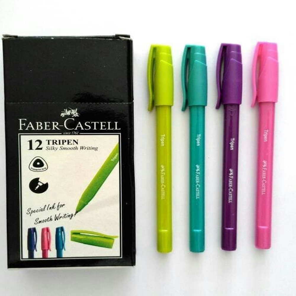 ( 1 Pack Isi 12 Pcs) Pulpen Tripen Faber Castell Ballpoint Bolpen-Hitam -0.7 mm Alat Tulis Pulpen Tripen FaberCastell